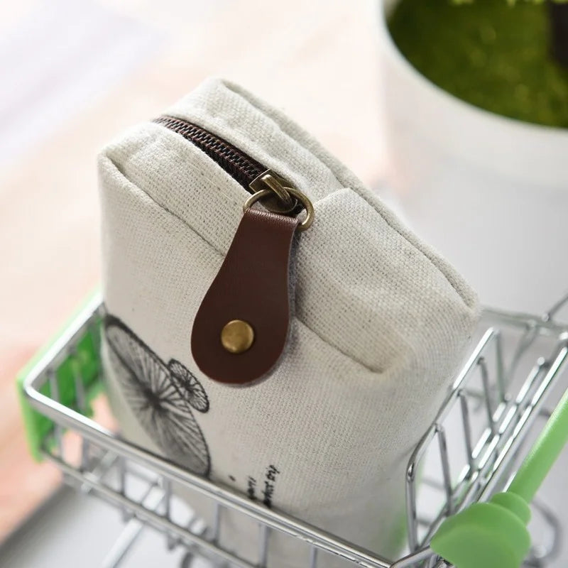 Women's Retro Small Canvas Coin Bags Purse Money Wallet ID Credit Card Holder Earphones Keys Storage Bags Zipper Square Pouch