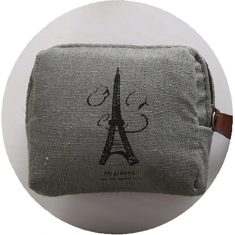 Women's Retro Small Canvas Coin Bags Purse Money Wallet ID Credit Card Holder Earphones Keys Storage Bags Zipper Square Pouch
