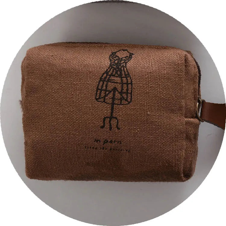 Women's Retro Small Canvas Coin Bags Purse Money Wallet ID Credit Card Holder Earphones Keys Storage Bags Zipper Square Pouch